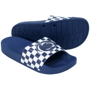 navy slides with checkered tops and Penn State Athletic Logo